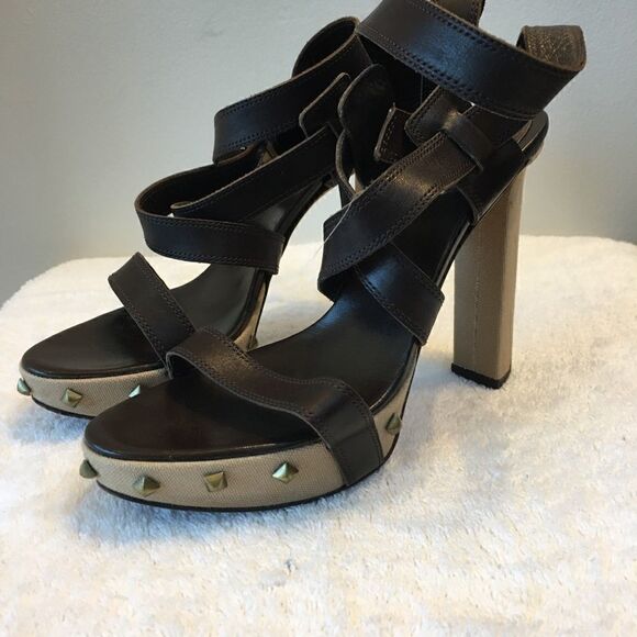 Sergio Rossi Womens Block Heel Platform Strappy Sandals Brown Leather Size 38.5 - Picture 4 of 7